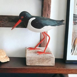 Handcrafted Wood Oystercatcher Figurine | Natural Albesia Bird Sculpture | Intricate Carving | Eco-friendly Art | Home Decor | Collectible Gift- Seaside/Beach Hut/Nautical Decor