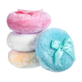 WJIAAA Large Fluffy Body Powder Puff, 4Pcs 3.5 Inch Soft Body Powder Washable Reusable Round Loose Puff for Adult 4 Color