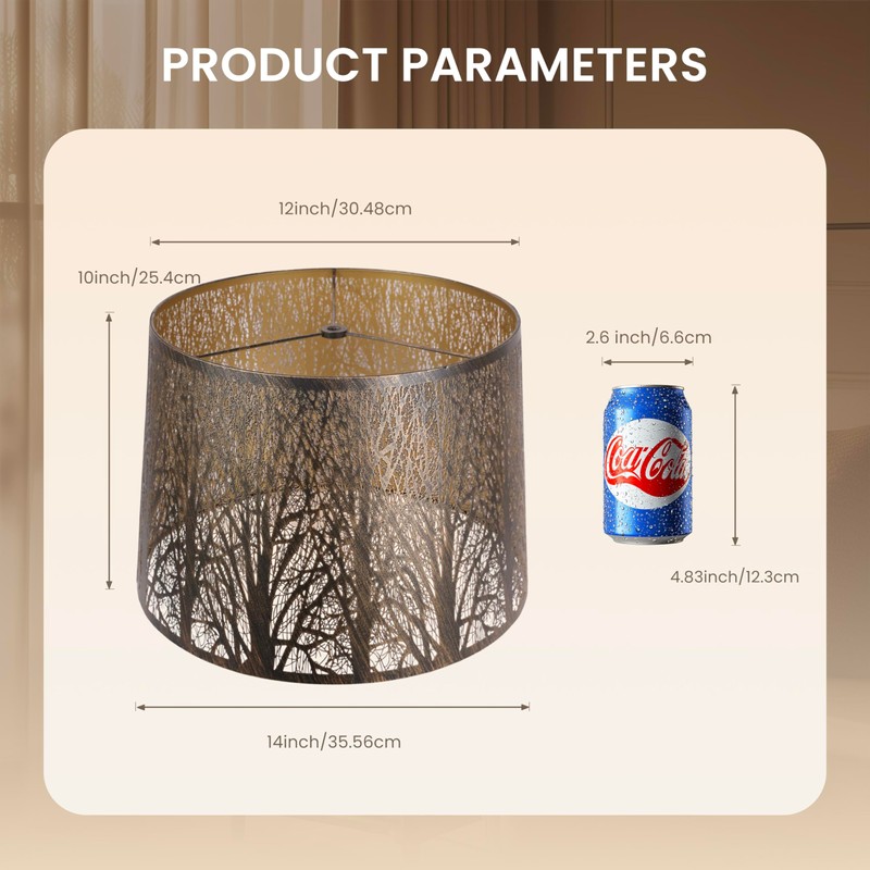 Large Metal Lampshade Forest Pattern Etching Lamp Shade 12'' Top