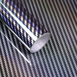Lypumso 2D Holographic Carbon Fiber Vinyl Wrap, High Gloss Silver Rainbow Chrome Wrapping Vinyl Film with Air Release Technology Auto DIY Paint Replacement Wrap Roll 1ft x 5ft