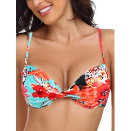RELLECIGA Women's Push Up Bikini Top Twist Front Underwire Bathing Suit (X-Large, Blue Floral, x_l)