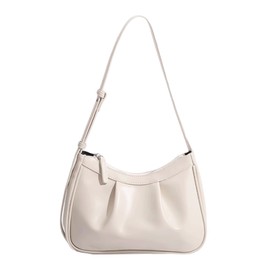 Mabecol Women's Shoulder Bag Small PU Leather Shoulder Bag Small Handbag Women's Cloud Bag Lightweight with Zip for Everyday Work Travel Leisure, White