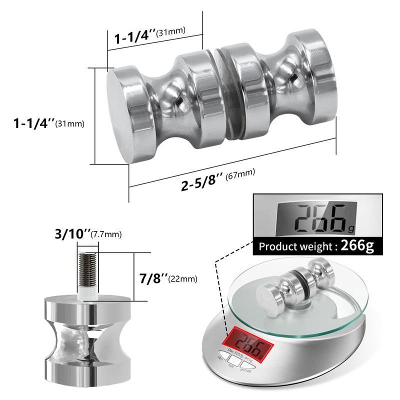 CKB Shower Glass Door Knob, Double Sided Pull Handle for
