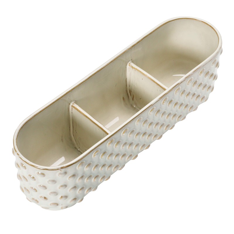 Creative Co-Op Stoneware Hobnail Window 3 Sections, Reactive Glaze, White