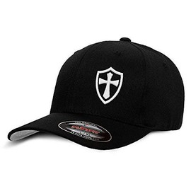 Crusader Knights Templar Cross Baseball Hat Large/X-Large White on Black
