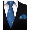 HISDERN Dinosaur Tie for Men Blue Ties Handkerchief Novelty Animal