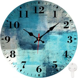 Identiy Round Wall Clock Silent Battery Operated, Turquoise Grey Art Painting 12 Inch Non-Ticking Easy to Read Display Round Analog Wall Clock Decorative for Office,Bedroom,Living Room and Kitchen