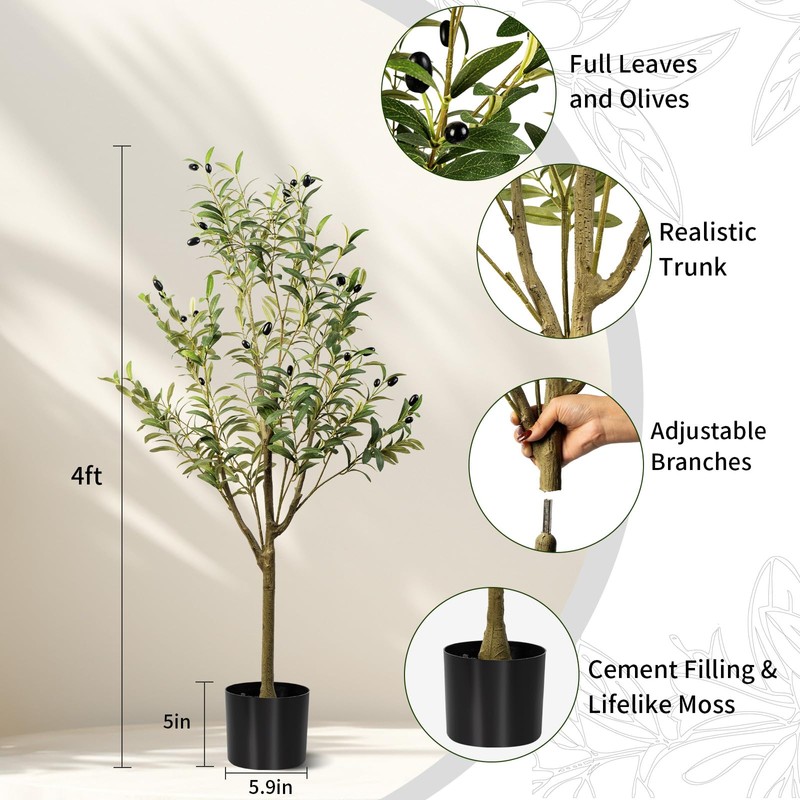4FT Artificial Olive Tree, Indoor Faux Olive Tree Fake Potted