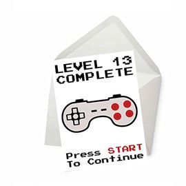 PICTURE THIS PRINTS Level 13 Complete Birthday Card - Gaming Birthday Card for Gamers, Video Game Birthday Greeting, Level Up Celebration, Fun Gamer Party Card, Comes with Envelope (5x7”)