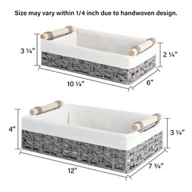 StorageWorks Storage Basket for Organizing, Small Wicker Baskets with Natural Fiber Liner, Toilet Paper Storage Basket for Countertop, Toilet Tank Top, Grey, Set of 2