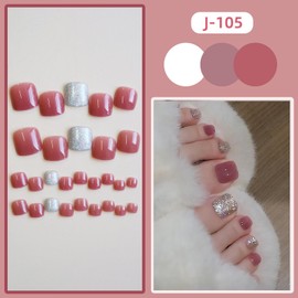 SEMTIM Nail Tips, 24 Pieces, Thumb Nail Stickers, Foot False Nails, Nail Tips, Reusable, Gel Nail Tips, Summer Nails, Weddings, Coming-of-Age Ceremonies, Foot Nails, Easy, Removable, For Feet (J105)