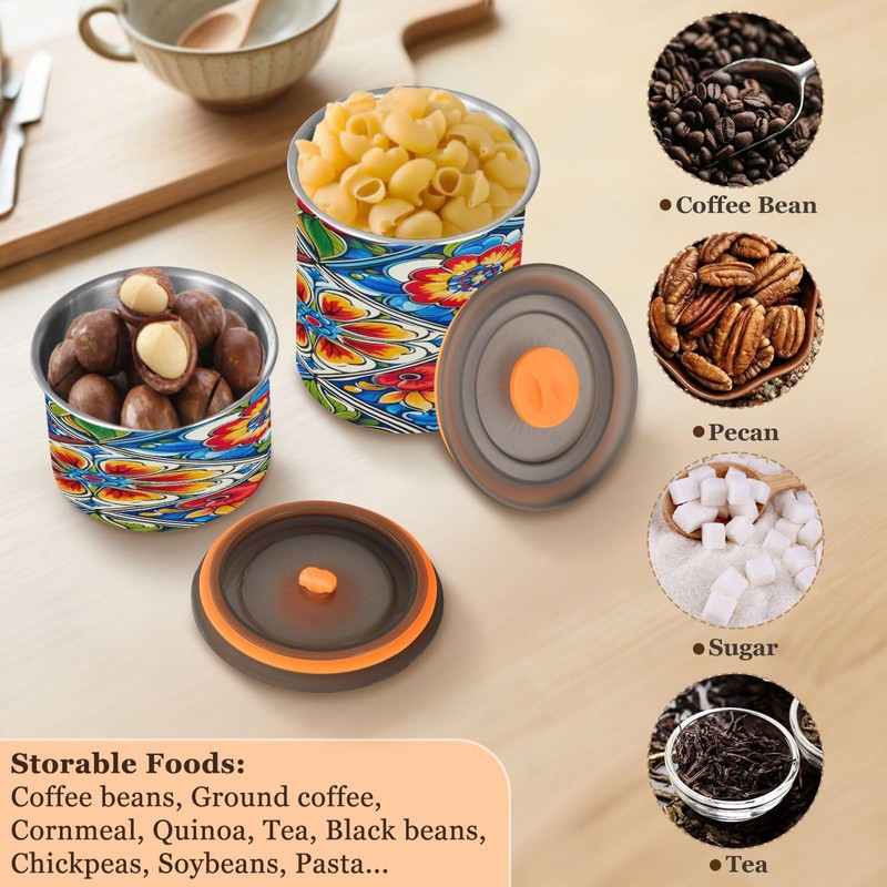 FUGIDOG Mexican Ceramic Tile Coffee Canister 30oz Airtight Stainless Steel