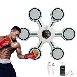 RFAIKA Wall Mounted Music Boxing Machine,Smart Bluetooth Music Connection,LED Electronic Display,Music Boxing Machine for Adults and Kids, Home Boxing Training (White)