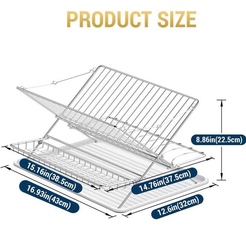 TABABAO Over The Sink Dish Drying Rack, Collapsible 3 Tier