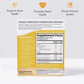 Vida Lifescience Aurora Nutrascience, Mega-Liposomal Vitamin D3/K2+ with Vitamin C, Organic Fruit Flavor, Gluten Free, Non-GMO, 32 Single Serve Packets, 21.7 oz (640 mL)