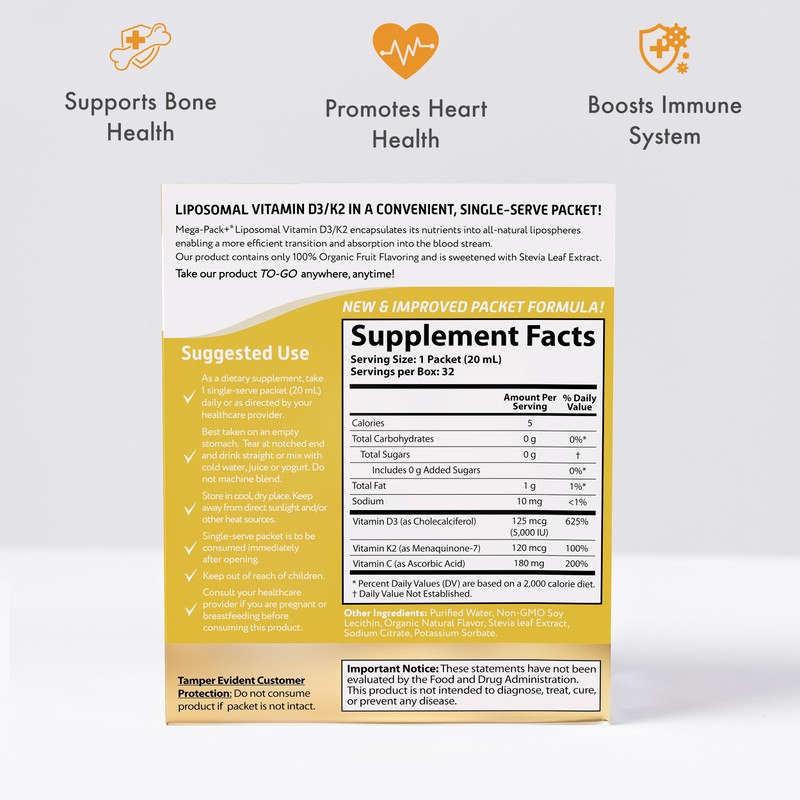 Vida Lifescience Aurora Nutrascience, Mega-Liposomal Vitamin D3/K2+ with Vitamin C,