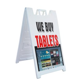 A-Frame Sidewalk We Buy Tablets 24" x 36" Double Sided A-Frame Sidewalk Sign, Includes 2 Plastic Inserts | Foldable Portable White Signicade Sandwich Board Signs