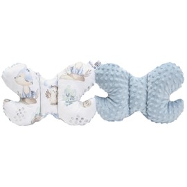 Medi Partners Head Cushion Children's Neck Support 100% Cotton / Minky Baby Neck Pillow for Car Pushchair Car Travel Sleep Neck Pillow Snooze Roll (Deer Hedgehog with Light Blue Minky)