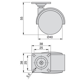 Emuca - Pack of 4 black swivel castors for furniture (2 with brake and 2 without brake) 40mm diameter with fixing plate and ball bearings