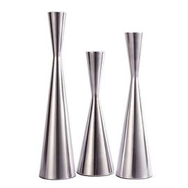 Juego de 3 portavelas de metal cepillado plateado cónico, portavelas clásico, moderno, decorativo, centro de mesa, mantel de boda, inauguración de la casa (plata brillante, S+M+L/juego)