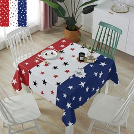 Vandarllin July 4th Tablecloths Red White Blue Waterproof Polyester Table Covers Decor for Square/Round Table,Home Dining,Outdoor,Party,Oil Proof,54"x54" Independence Day Americana Stars