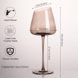 Slanted Colored Gray Wine Glasses 18 oz (Pack of 6) - Hand-blown crystal wine glasses, perfect for home party and wedding reception gifts - Multi-color glassware collection