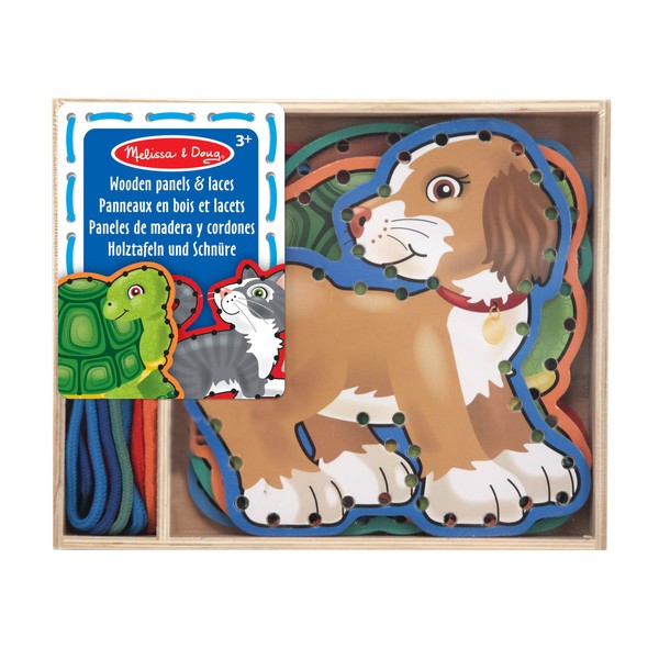 Melissa & Doug Wooden Panels & Laces - Pets | Developmental Toy | Lacing Activities | 3+ | Gift for Boy or Girl