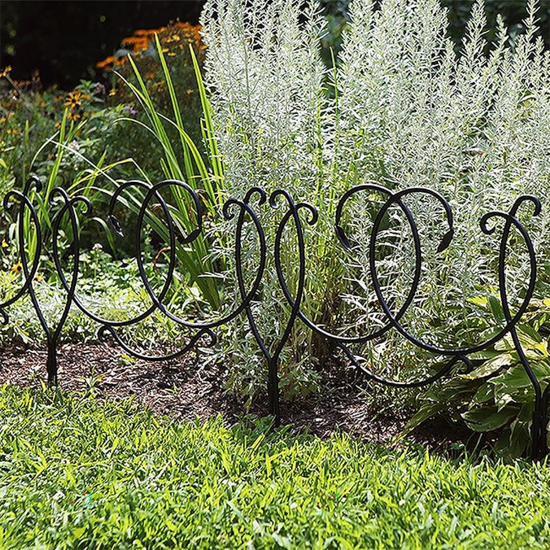 Achla Scroll Fence Sections, Black Wrought Iron Garden Border Panels,