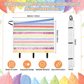 Sinload 48 x 39 inch Bulletin Board Border Storage, Foldable Border Storage Pocket Chart, Classroom Organizer with Pockets for Teacher (White)
