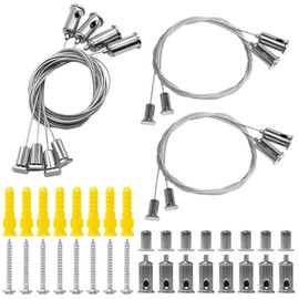 Pilikoll 8 pieces 1.5 mm x 1 m and 1.5 mm x 2 m stainless steel ceiling stud wire rope suspension installation kit adjustable rope suspension ceiling fixing for ceiling, lamps, LED panel