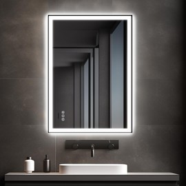 24x32'' LED Bathroom Mirror w/Light, Aluminum Frame, Dimmable Front & Backlit, Anti-Fog, Distortion Free, Light Memory, Tempered & Shatter-Proof Wall Mounted Vanity Silver Coating Mirror