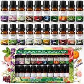 Set de 20 Aceites Esenciales para Difusor, 10 ml Cada Botella, Aceites Esenciales de Aromaterapia, Hecho con Ingredientes Naturales, Ideal para Difuso