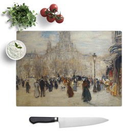 Kitchen Chopping Board Glass - Jean-Francois Raffaelli Place St Augustin - Textured Worktop Saver Cutting Board - Heat Resistant, Shatterproof and Hygenic - 28.5 x 20 cm