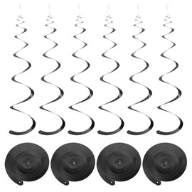 MECCANIXITY 30 Pcs Black Party Hanging Swirls Single Strip Hanging Decorations 27.6 inch Foil Swirling Hanging Plastic Ceiling Streamers for Birthday Party with Hang Tag String,Hook