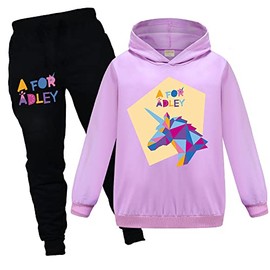 OAIXIUR Adley YouTube Merch Tracksuit Hoodie & Joggers 2Pcs Girls Outfit…(Violet,4-5 Years