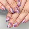 Oval Press on Nails Short Fake Nails with Purple Flower