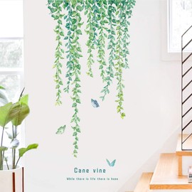 Hanging String of Pearls Vine Leaves Green Plants Wall Stickers Removable PVC Wall Decals Peel and Stick Decorations Decor for Teens Boys Girls Bedroom Living Room Murals (1 Set)