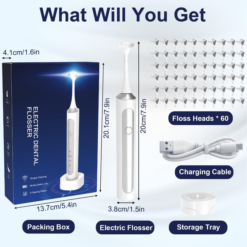 Electric Flosser with 4 Speeds + 60 Replacement Heads