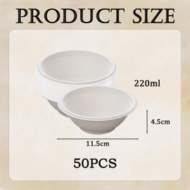 50Pcs Small White Paper Bowl Disposable Bowls for Parties,7.7oz/220ml Party Bowl Biodegradable Sugarcane Bowl Serving Bowl Dessert Soup Bowl Compostable Bowls Picnic Bowl Party for Hot Cold Food