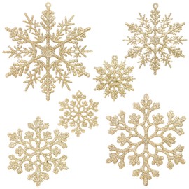 Sea Team Plastic Christmas Glitter Snowflake Ornaments Christmas Tree Decorations, 2, 3, 4 Inches, Set of 36, Gold