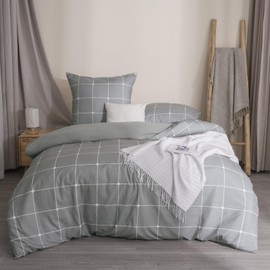 PHF Bed Linen 200 x 200 cm 3-Piece Duvet Cover - Soft and Non-Iron Bed Linen Set 200 x 200 cm with 2 Pillowcases 80 x 80 cm Brushed Bed Linen Set with Zip Grey