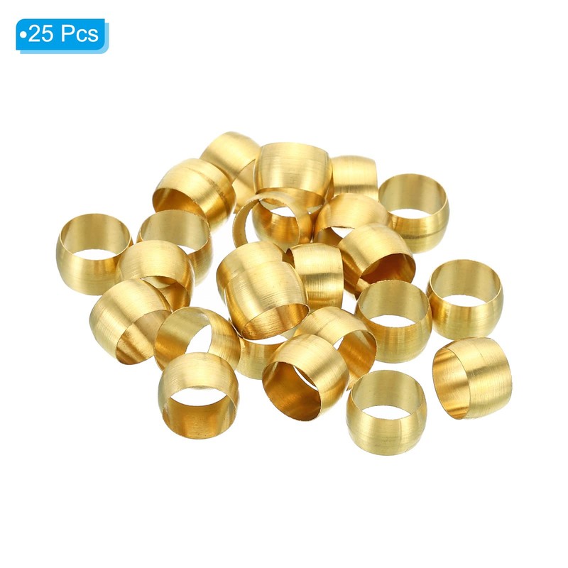 PATIKIL 25pcs 8mm Tube OD Brass Compression Sleeve Ferrules Brass