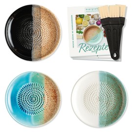 evergrate Ceramic Grater Set of 3 Gift Set - Desert, Ocean, Ice with Kitchen Brushes and Recipe Booklets