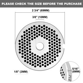 BOLEXINO #12 Stainless Steel 1/8" Meat Grinder Plate, Heavy Duty 3mm Fine Plate for Franks, Hot Dogs