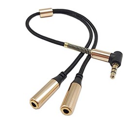 Audio Splitter Cable, Haokiang 90 Degree 3.5mm Male to 2 Female Jack Headphone Audio Stereo Gold Plated Y Splitter Adapter Cable for Tablets, MP3 Players (Gold)