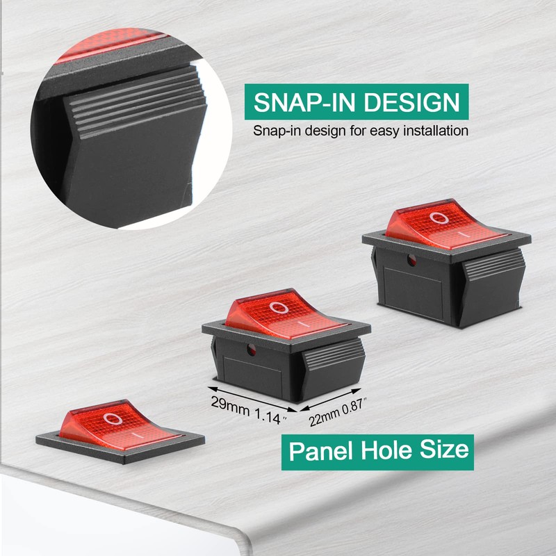 QTEATAK KCD4 2Pcs DC 12V-24V 30A DPST 4-Pin 2 Position