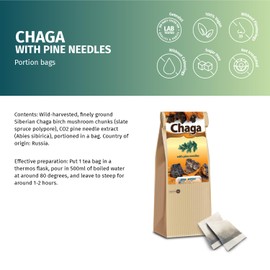 Chaga Pilz mit Tannennadeln portioniert in 60 Beuteln je 1g wild gesammelt Schonend getrocknet vegan inkl. Broschüre mit vielen Rezepten (60 g (1er Pack))