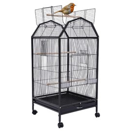 Gdrasuya10 40-inch Wrought Iron Rolling Bird Cage Parrot Parakeet Cage with Stand Open-Top Metal Pet Bird for Parakeets Cockatiels Budgies Lovebirds Canary Small-Sized Birds Parrots
