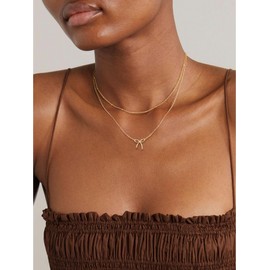 Cuzmly Gold Necklace for Women, 14K Dainty Gold Cute Small Tiny Bow Pendant Choker Chain Necklace Trendy Jewelry