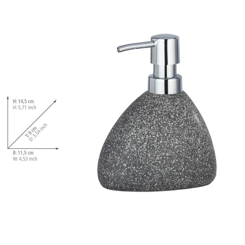 WENKO Soap Dispenser, Ceramic, Grey, 11,5 x 14,5 x 9